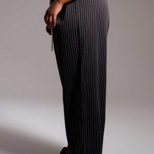 MUSERA Plus Size Woven Pinstripe Drawstring Waist Trousers - Image 2
