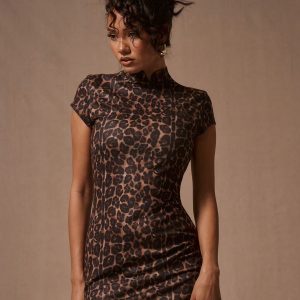 MUSERA High Neck Corset Leopard Print Dress - Image 1