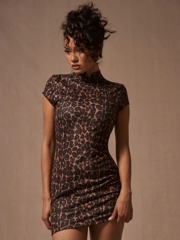 MUSERA High Neck Corset Leopard Print Dress