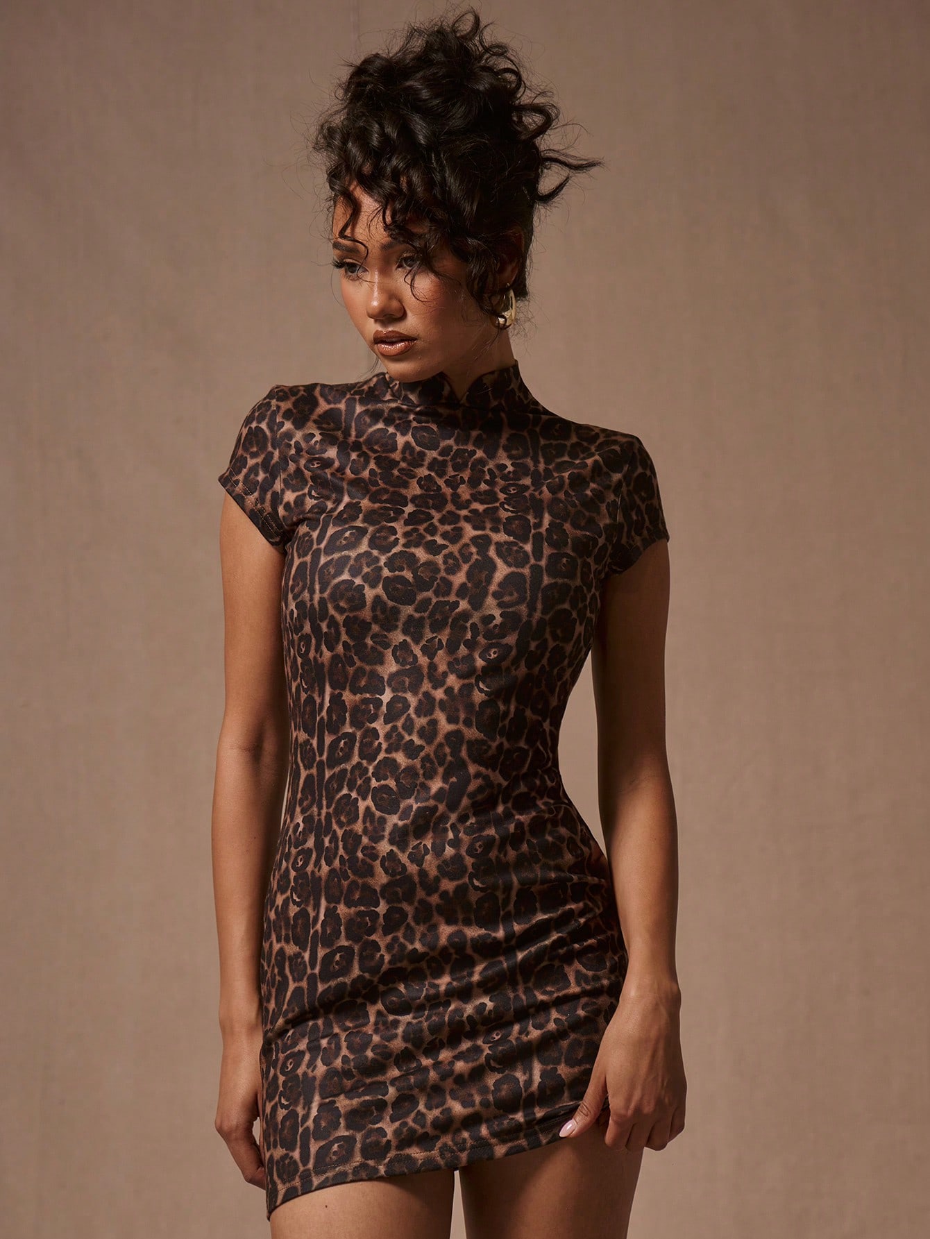 MUSERA High Neck Corset Leopard Print Dress - Image 1