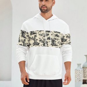 Manfinity KASUA Men??s Casual Printed Patchwork Hoodie, Spring Autumn - Image 3