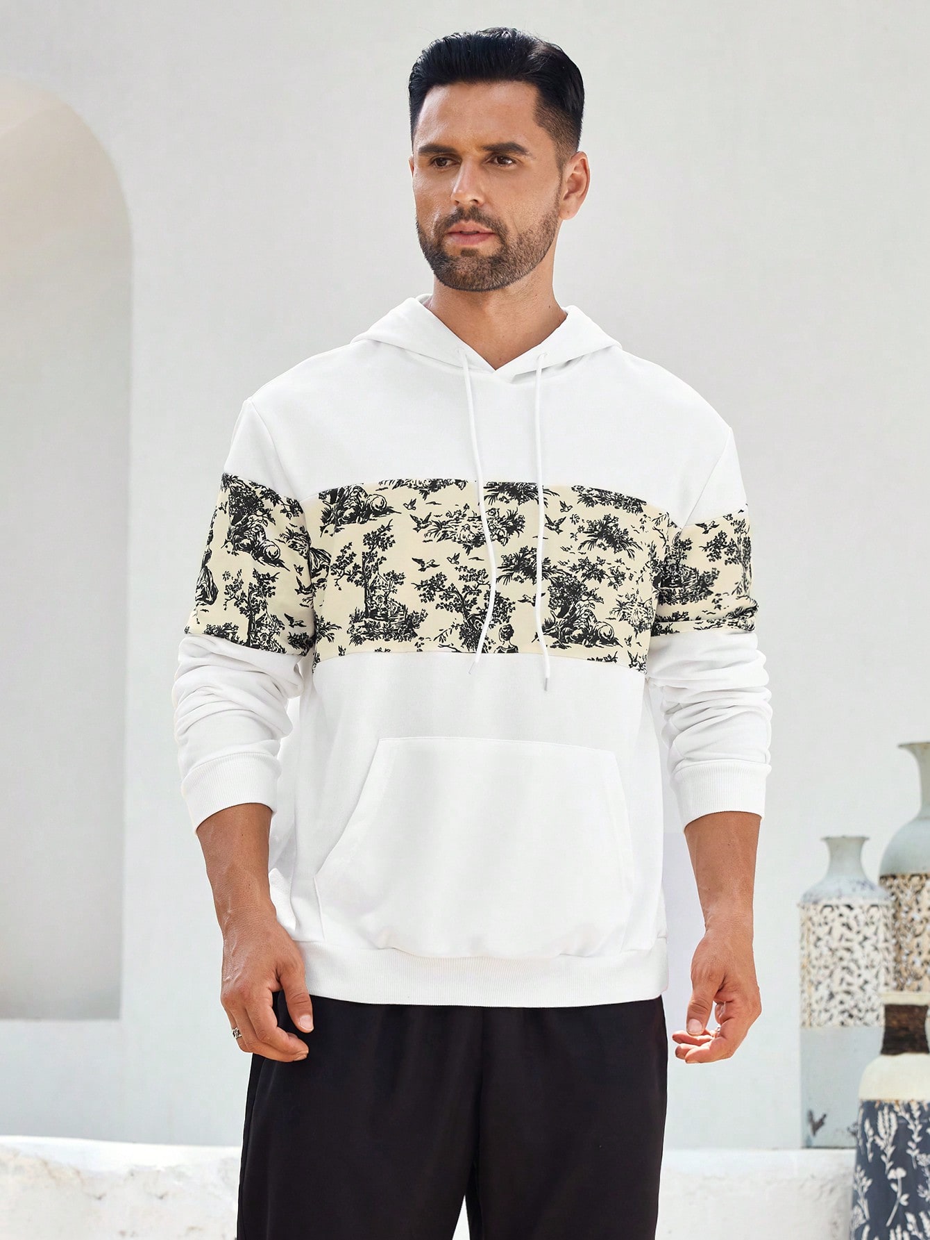 Manfinity KASUA Men??s Casual Printed Patchwork Hoodie, Spring Autumn - Image 3