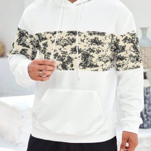 Manfinity KASUA Men??s Casual Printed Patchwork Hoodie, Spring Autumn - Image 4