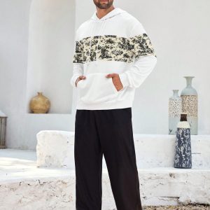 Manfinity KASUA Men??s Casual Printed Patchwork Hoodie, Spring Autumn - Image 5