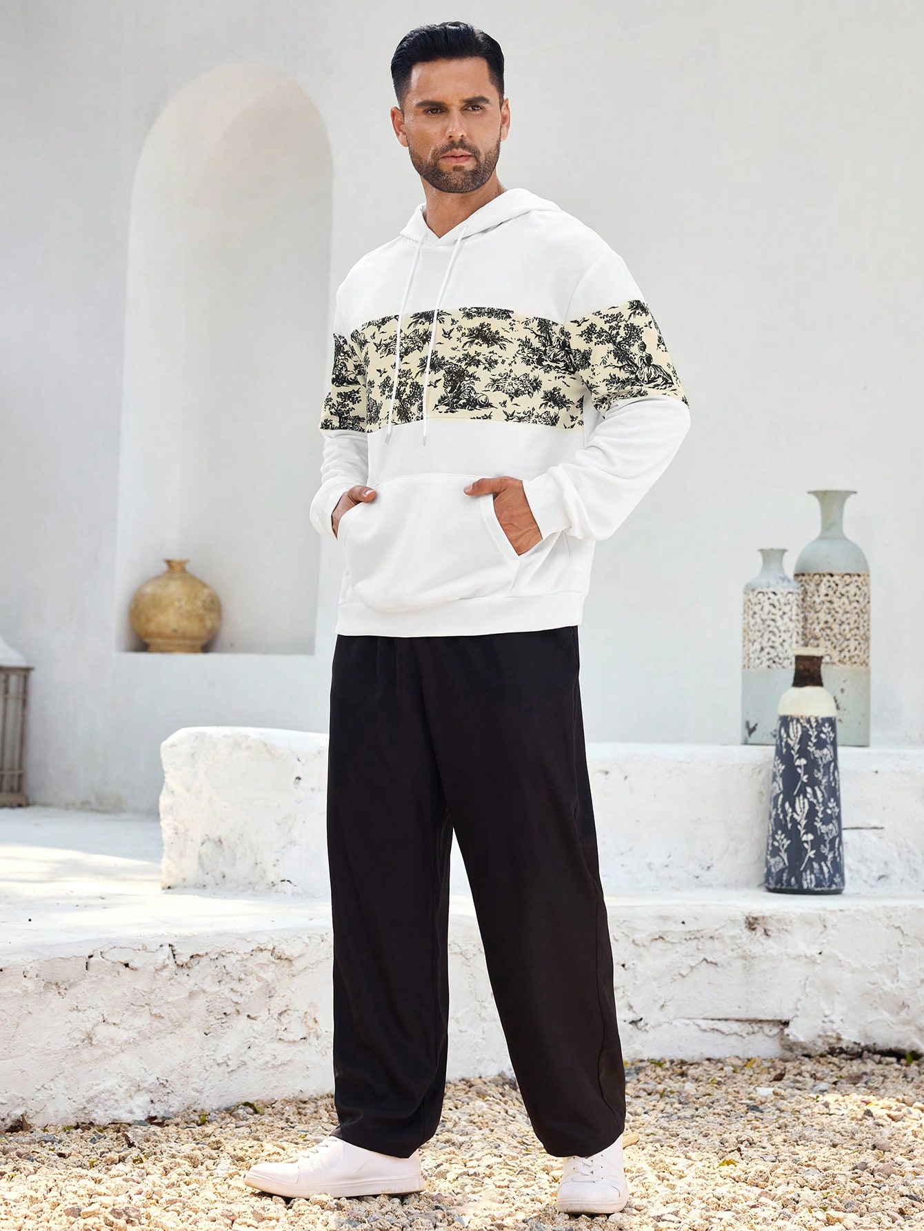 Manfinity KASUA Men??s Casual Printed Patchwork Hoodie, Spring Autumn - Image 5