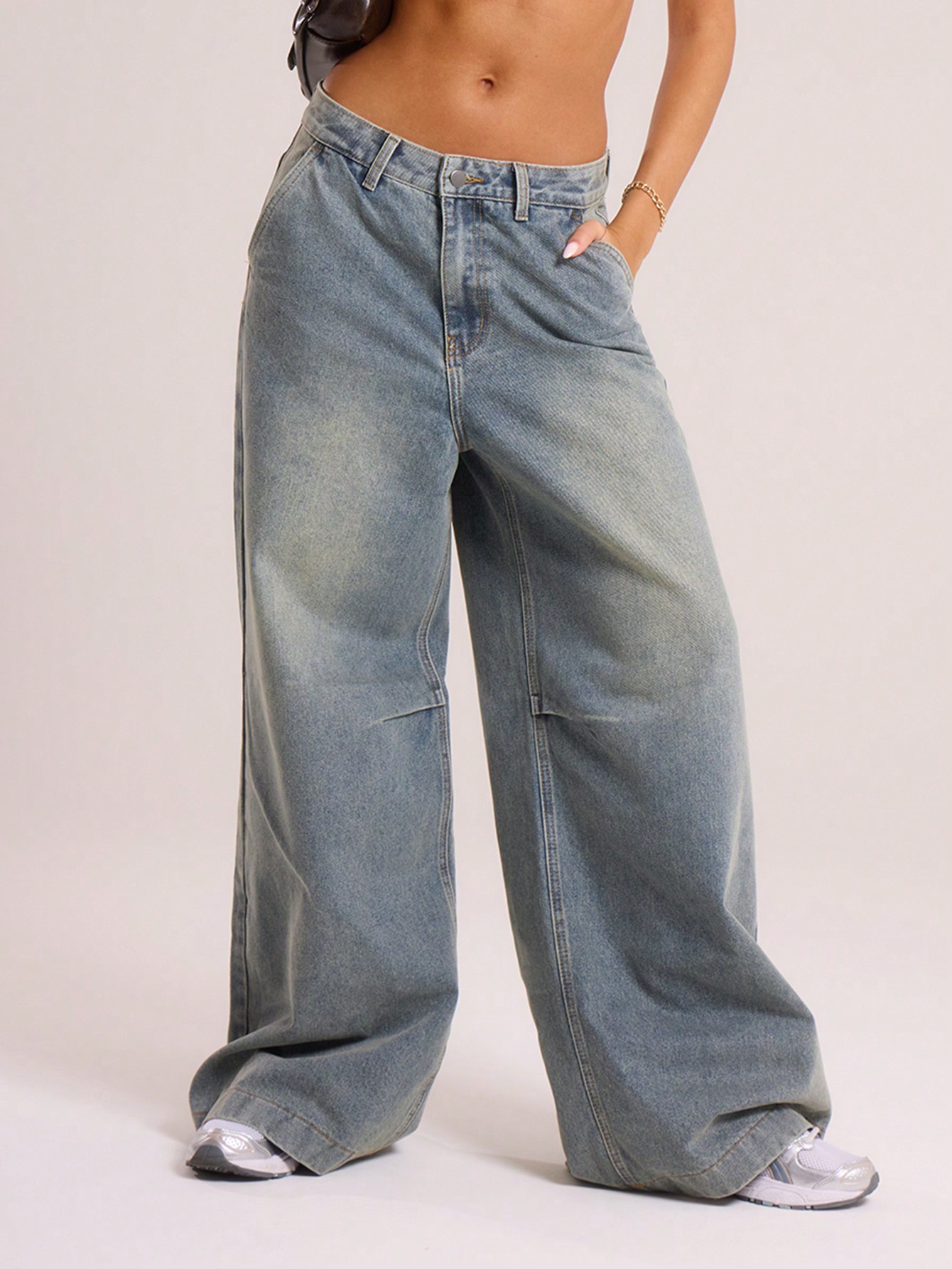 MUSERA Wash Vintage Denim Baggy Oversized Knee Darts Jean - Image 1