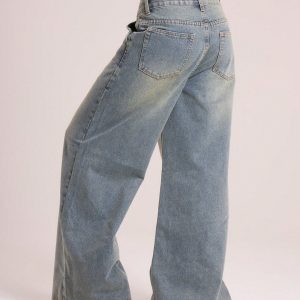 MUSERA Wash Vintage Denim Baggy Oversized Knee Darts Jean - Image 2