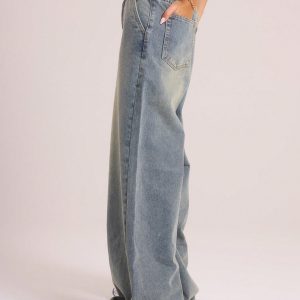 MUSERA Wash Vintage Denim Baggy Oversized Knee Darts Jean - Image 3