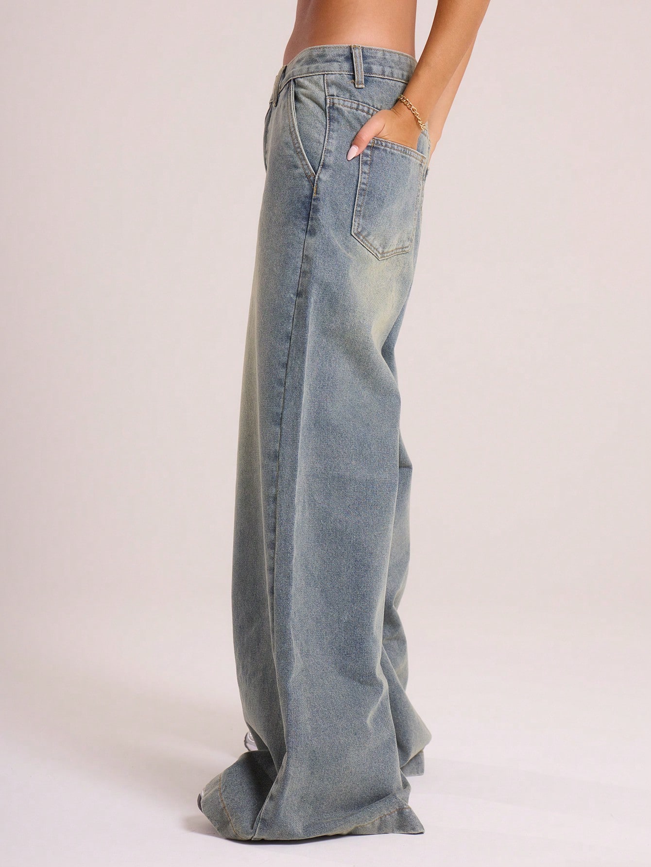 MUSERA Wash Vintage Denim Baggy Oversized Knee Darts Jean - Image 3