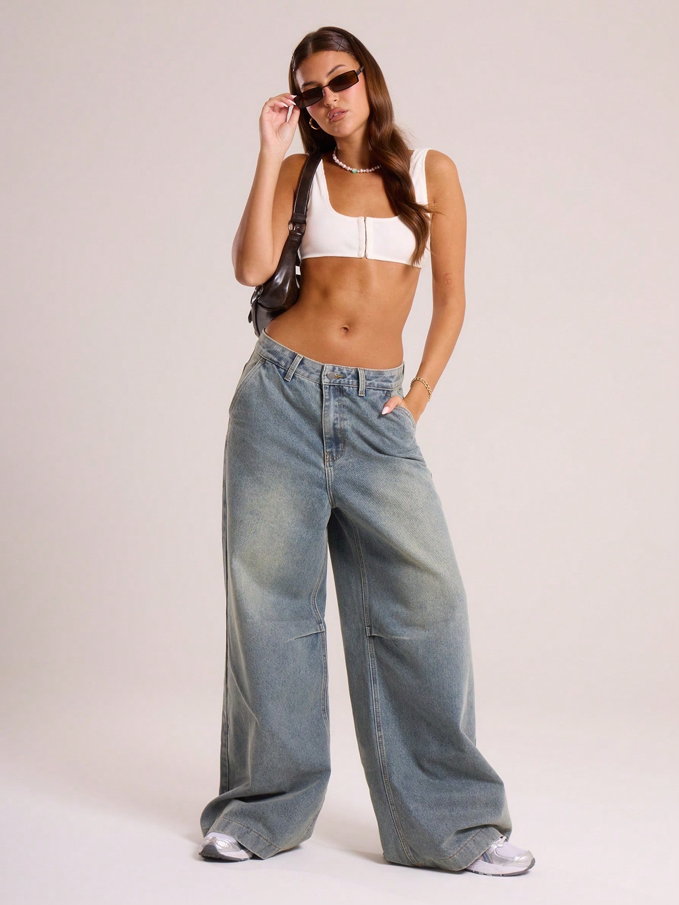 MUSERA Wash Vintage Denim Baggy Oversized Knee Darts Jean - Image 4