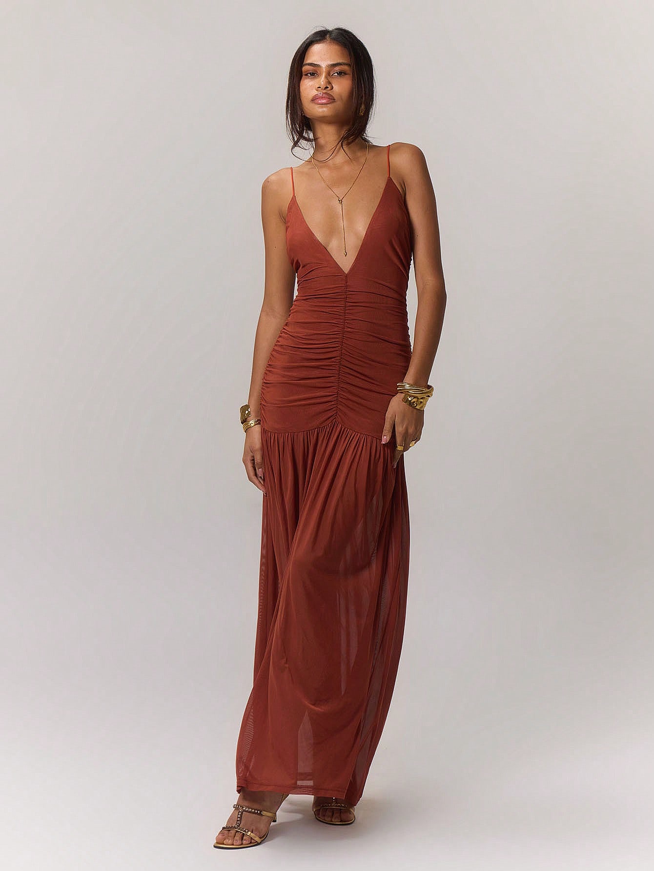 MUSERA Ruched Front Drop Hem Dress - Image 1