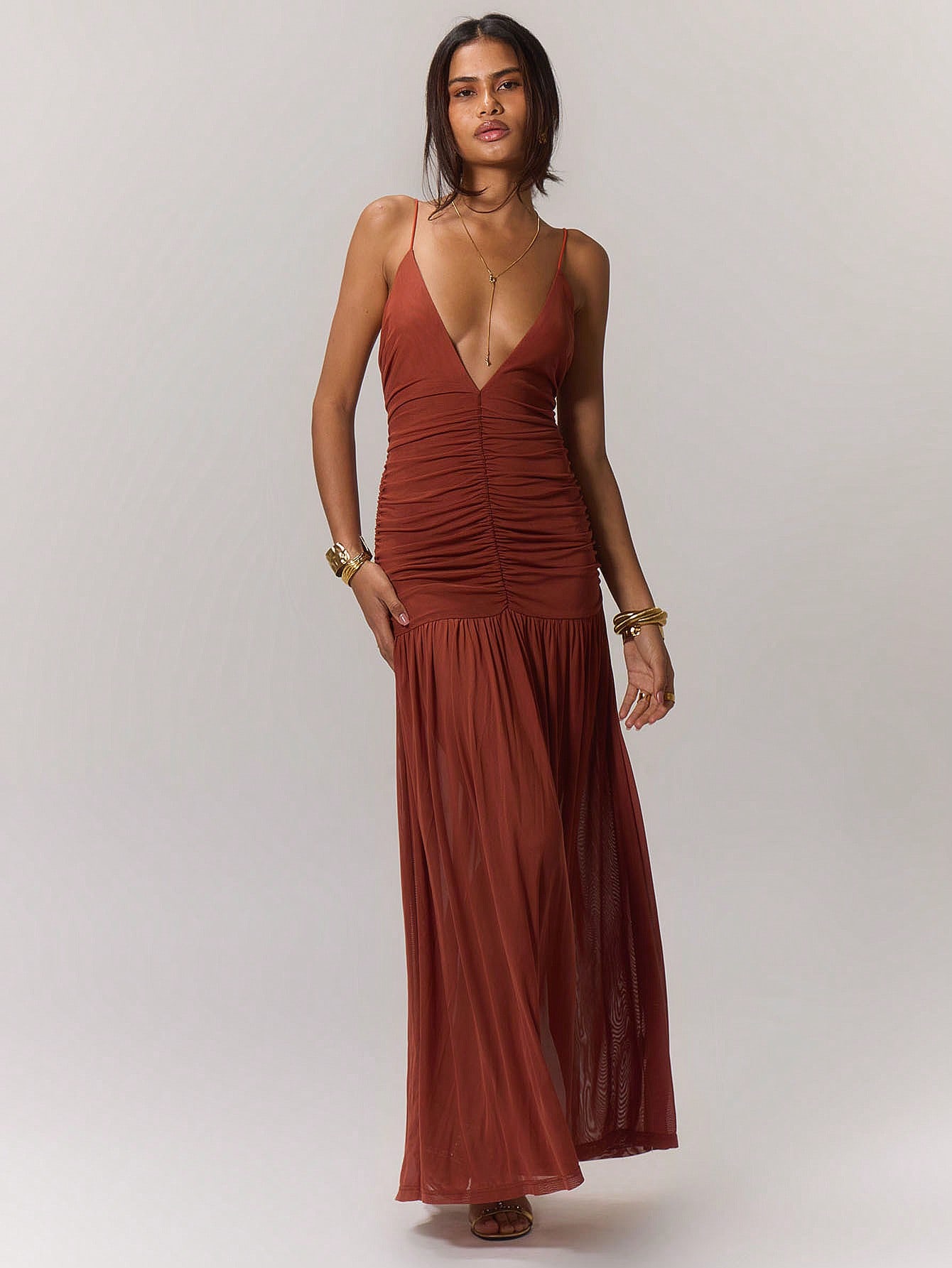 MUSERA Ruched Front Drop Hem Dress - Image 3