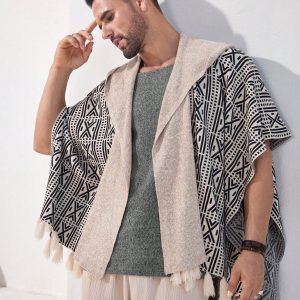 Manfinity KASUA Men??s Batwing Loose Knit Cardigan With Tassel, Casual Daily Wear