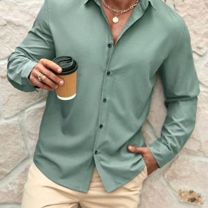 Manfinity KASUA Men??s Spring/Summer Casual Button-Down Long-Sleeved Shirt