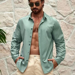 Manfinity KASUA Men??s Spring/Summer Casual Button-Down Long-Sleeved Shirt - Image 3