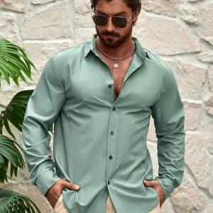 Manfinity KASUA Men??s Spring/Summer Casual Button-Down Long-Sleeved Shirt - Image 4