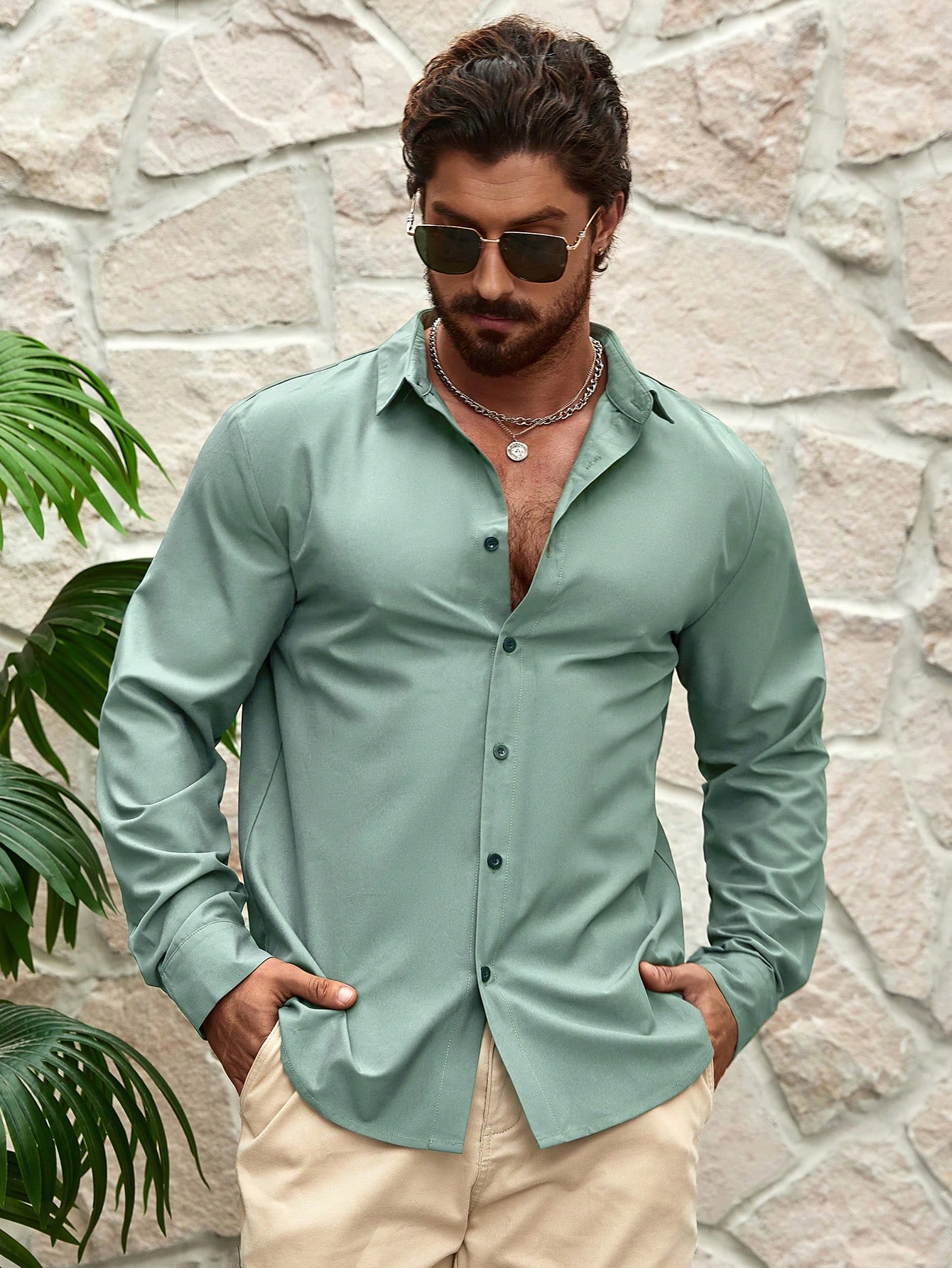 Manfinity KASUA Men??s Spring/Summer Casual Button-Down Long-Sleeved Shirt - Image 4