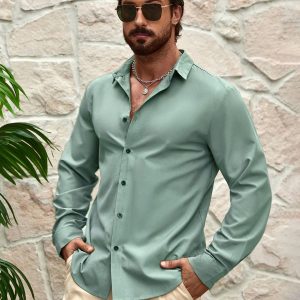 Manfinity KASUA Men??s Spring/Summer Casual Button-Down Long-Sleeved Shirt - Image 5