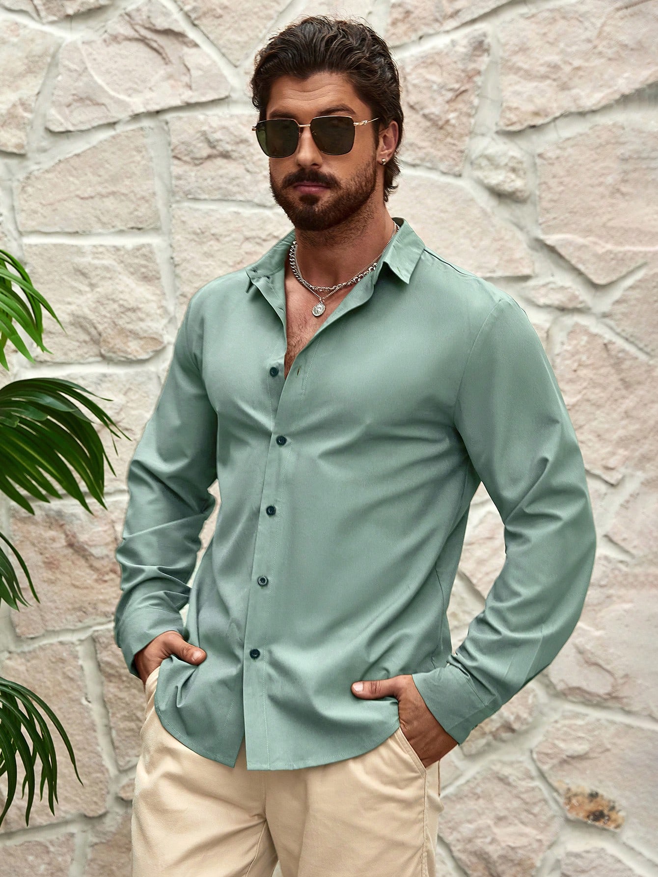 Manfinity KASUA Men??s Spring/Summer Casual Button-Down Long-Sleeved Shirt - Image 5