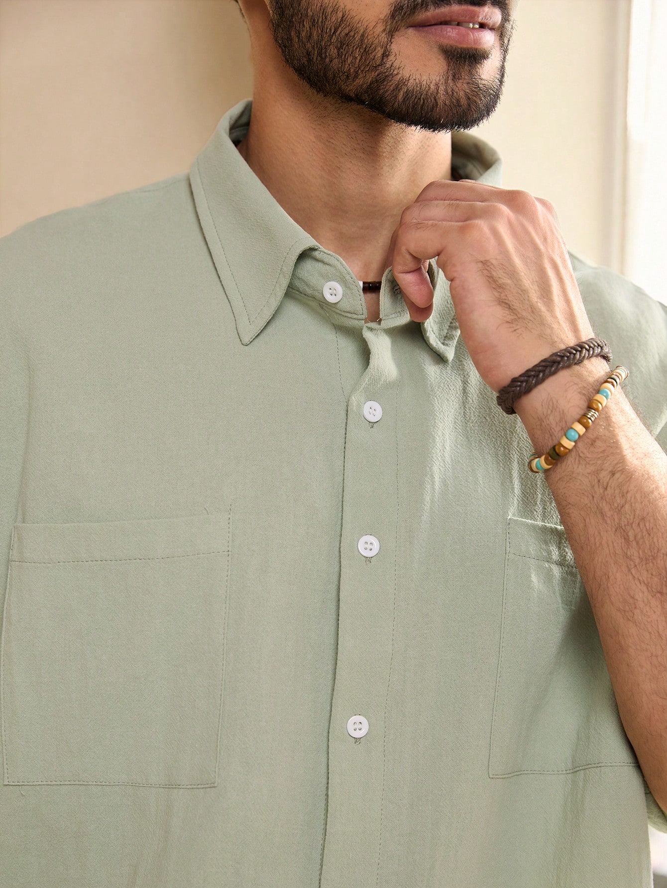 Manfinity KASUA Men??s Summer Solid Color Loose Fit Pocket Short Sleeve Casual Shirt And Shorts Set - Image 5