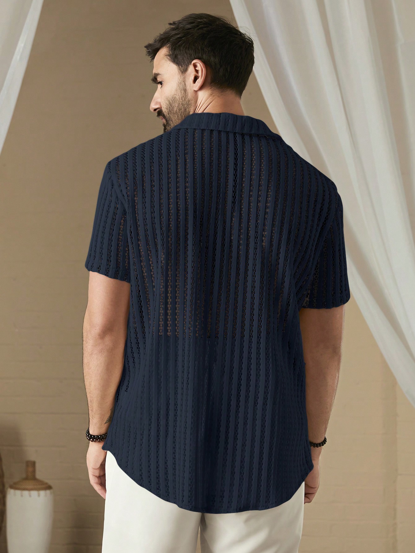 Manfinity KASUA Men Solid Hollow Out Shirt For Summer - Image 2