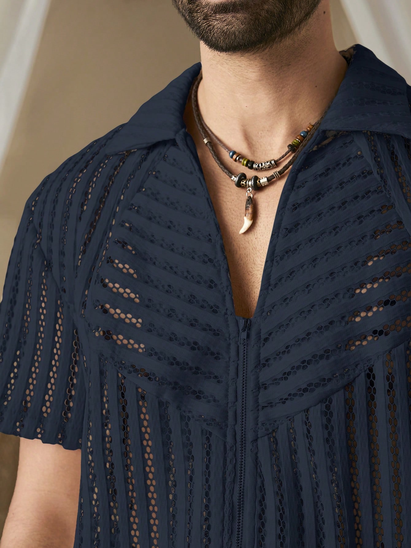 Manfinity KASUA Men Solid Hollow Out Shirt For Summer - Image 4