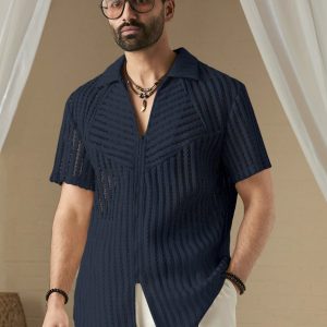 Manfinity KASUA Men Solid Hollow Out Shirt For Summer - Image 5