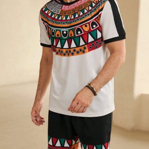 Manfinity KASUA Men??s Summer Geometric Print Round Neck Short Sleeve Casual T-Shirt And Drawstring Waist Shorts Set - Image 6