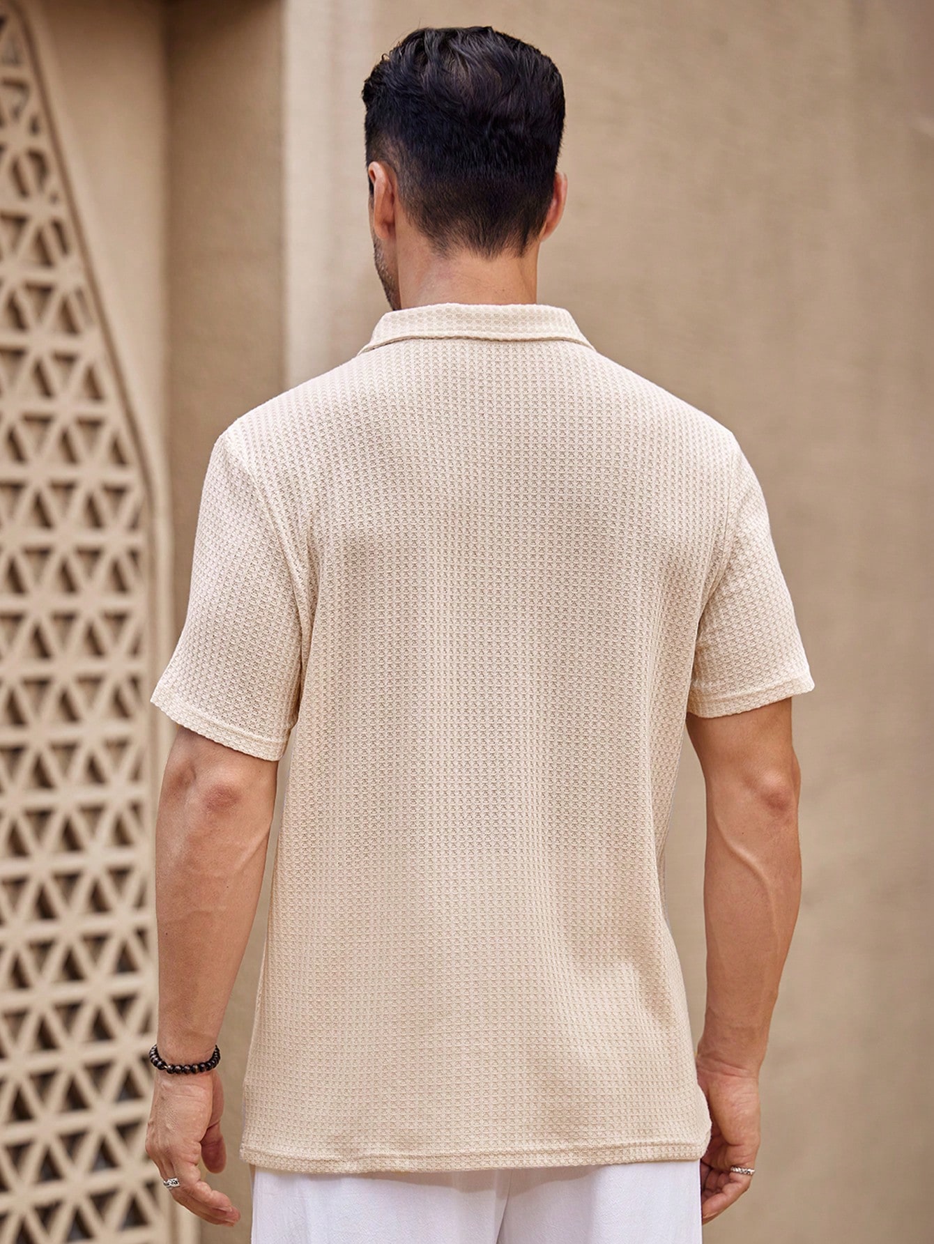 Manfinity KASUA Men??s Button Up Short Sleeve Casual Fashionable Waffle Knit Polo Shirt Suitable For Vacation - Image 2