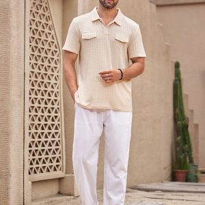 Manfinity KASUA Men??s Button Up Short Sleeve Casual Fashionable Waffle Knit Polo Shirt Suitable For Vacation - Image 4