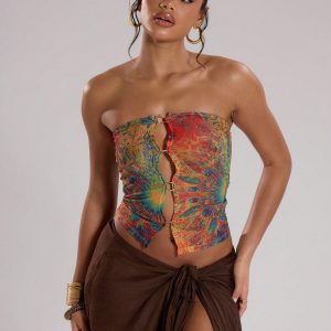 MUSERA Club Outfits,Sexy Mesh Psychedelic Ring Bandeau Top - Image 1