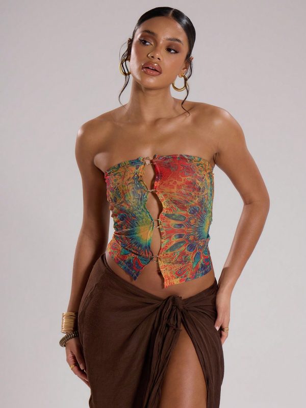 MUSERA Club Outfits,Sexy Mesh Psychedelic Ring Bandeau Top