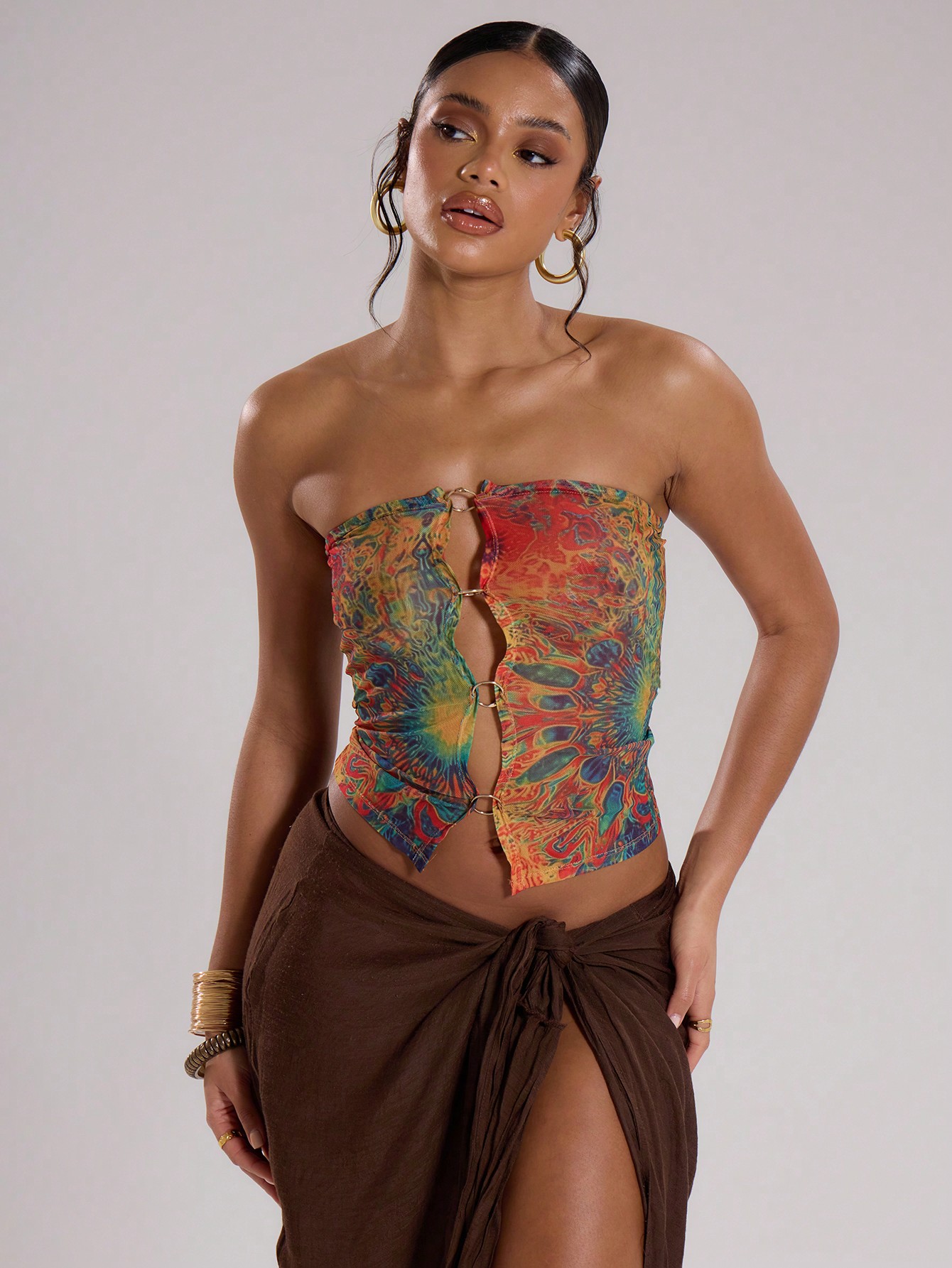 MUSERA Club Outfits,Sexy Mesh Psychedelic Ring Bandeau Top - Image 1