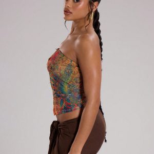 MUSERA Club Outfits,Sexy Mesh Psychedelic Ring Bandeau Top - Image 3