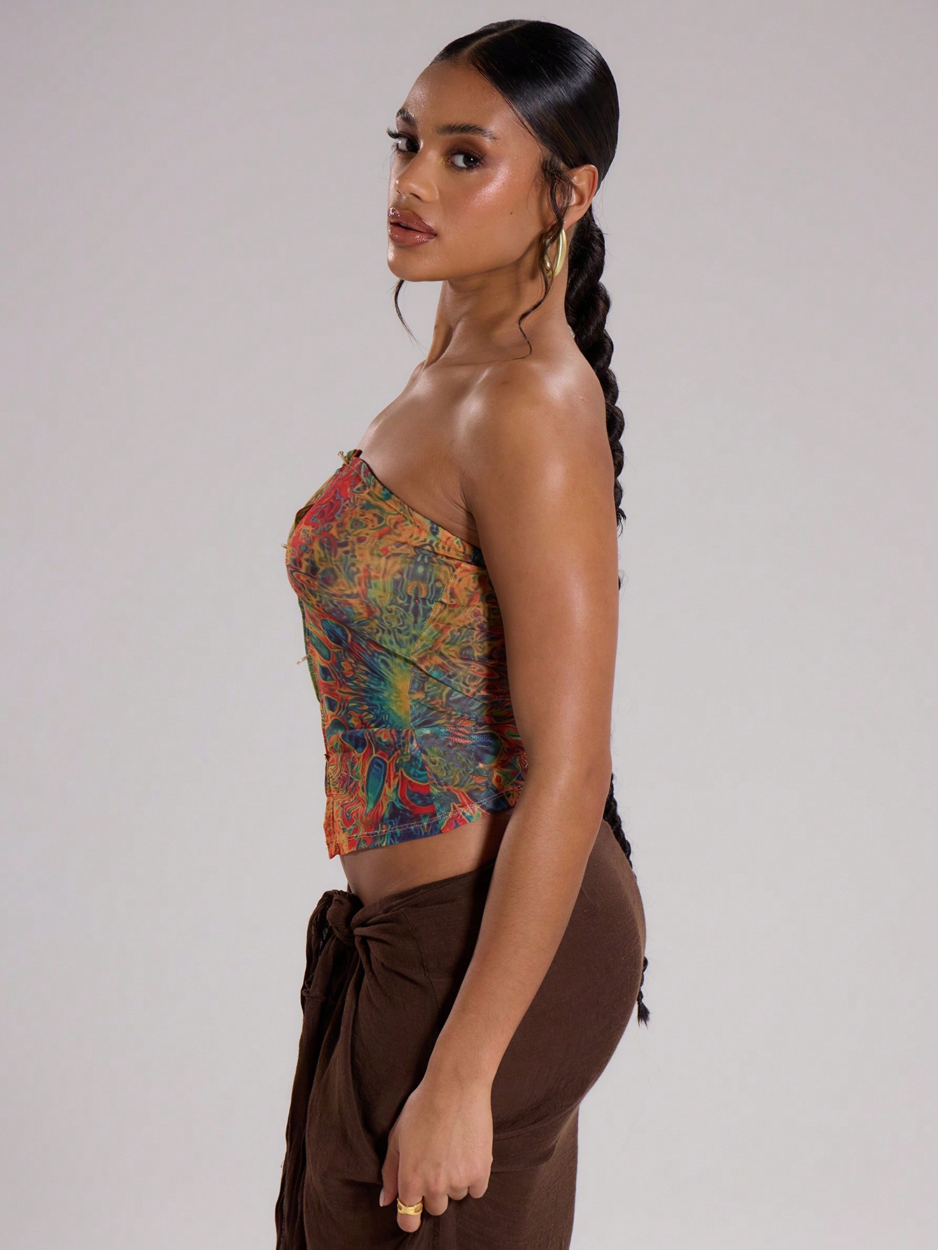MUSERA Club Outfits,Sexy Mesh Psychedelic Ring Bandeau Top - Image 3