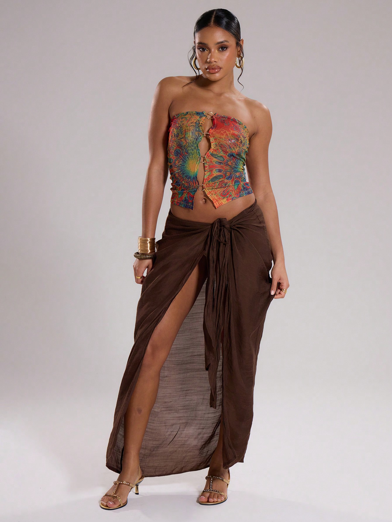 MUSERA Club Outfits,Sexy Mesh Psychedelic Ring Bandeau Top - Image 4