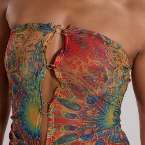 MUSERA Club Outfits,Sexy Mesh Psychedelic Ring Bandeau Top - Image 5