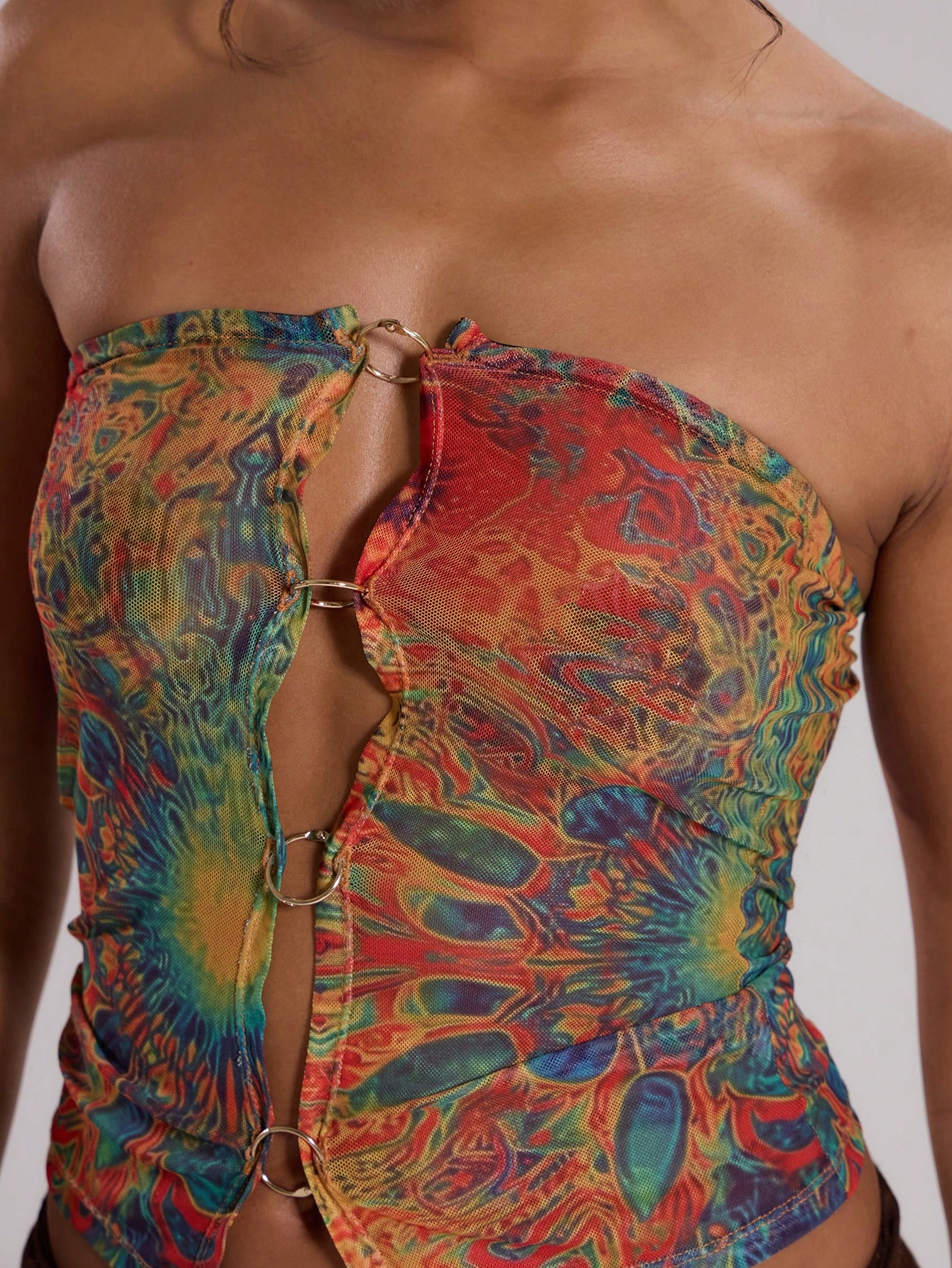 MUSERA Club Outfits,Sexy Mesh Psychedelic Ring Bandeau Top - Image 5