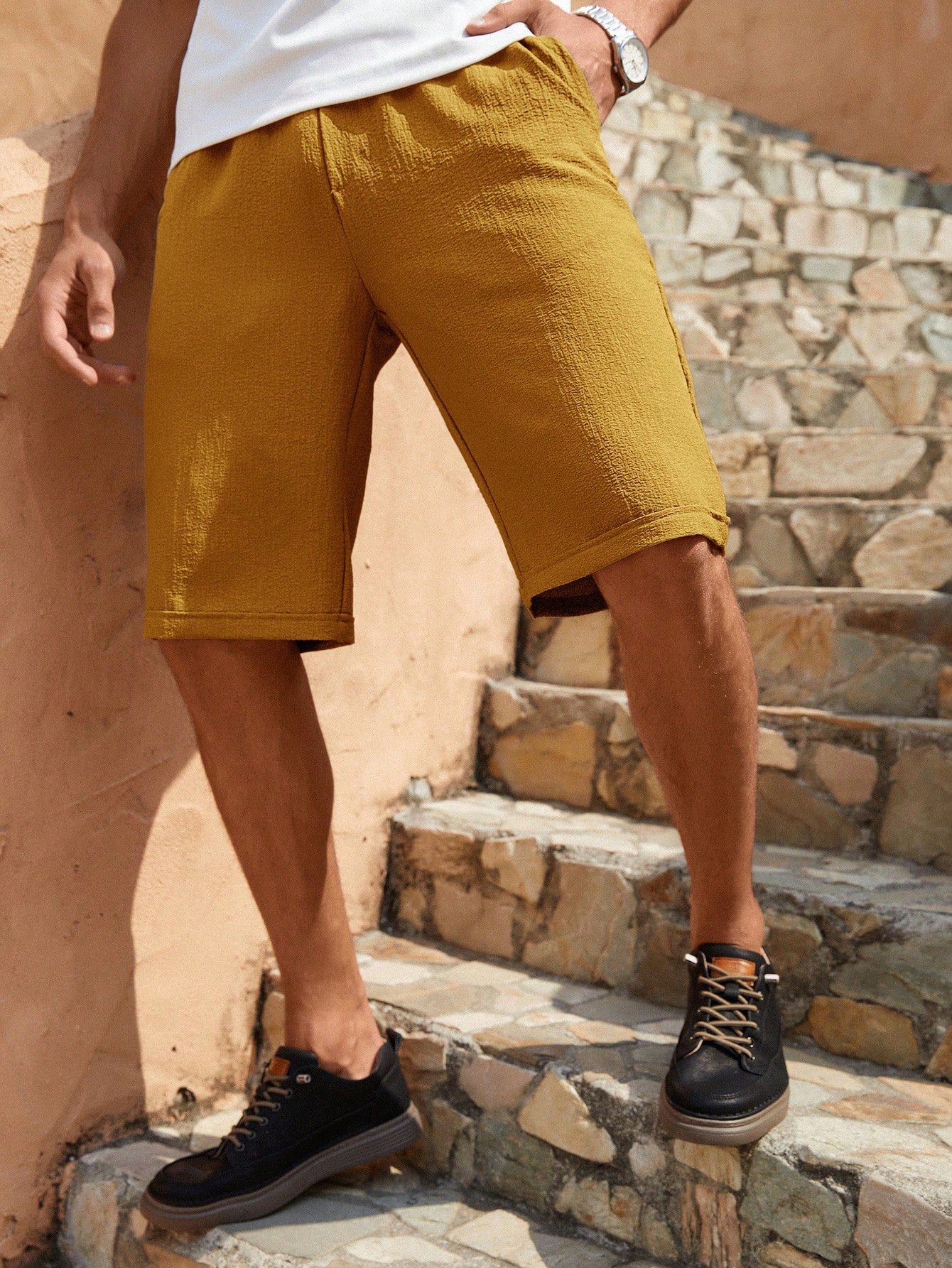 Manfinity KASUA Solid Color Pocket Decor Casual Shorts, Summer - Image 4