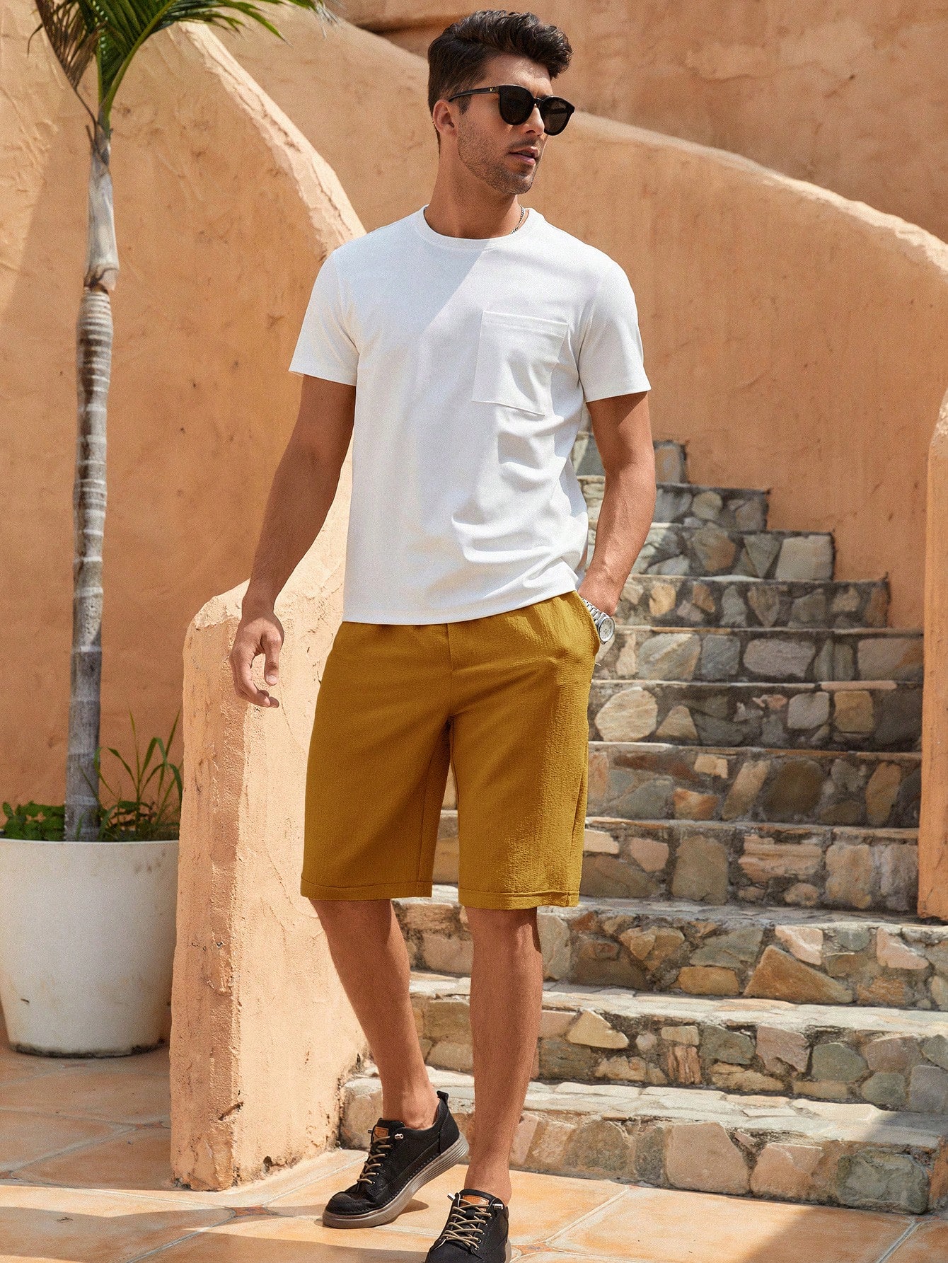 Manfinity KASUA Solid Color Pocket Decor Casual Shorts, Summer - Image 6