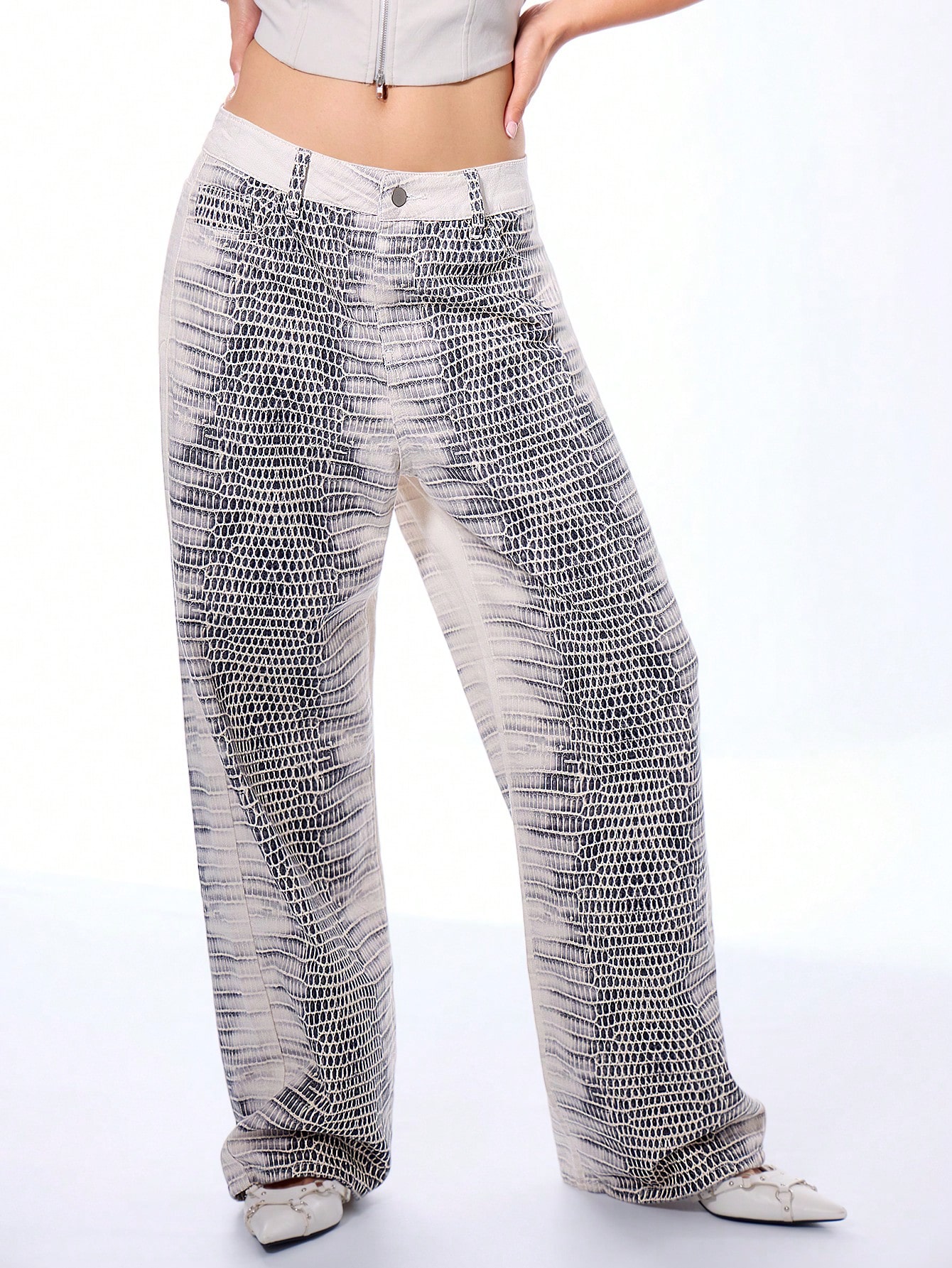 MUSERA Straight Leg Snakeskin Low Rise Trousers - Image 1