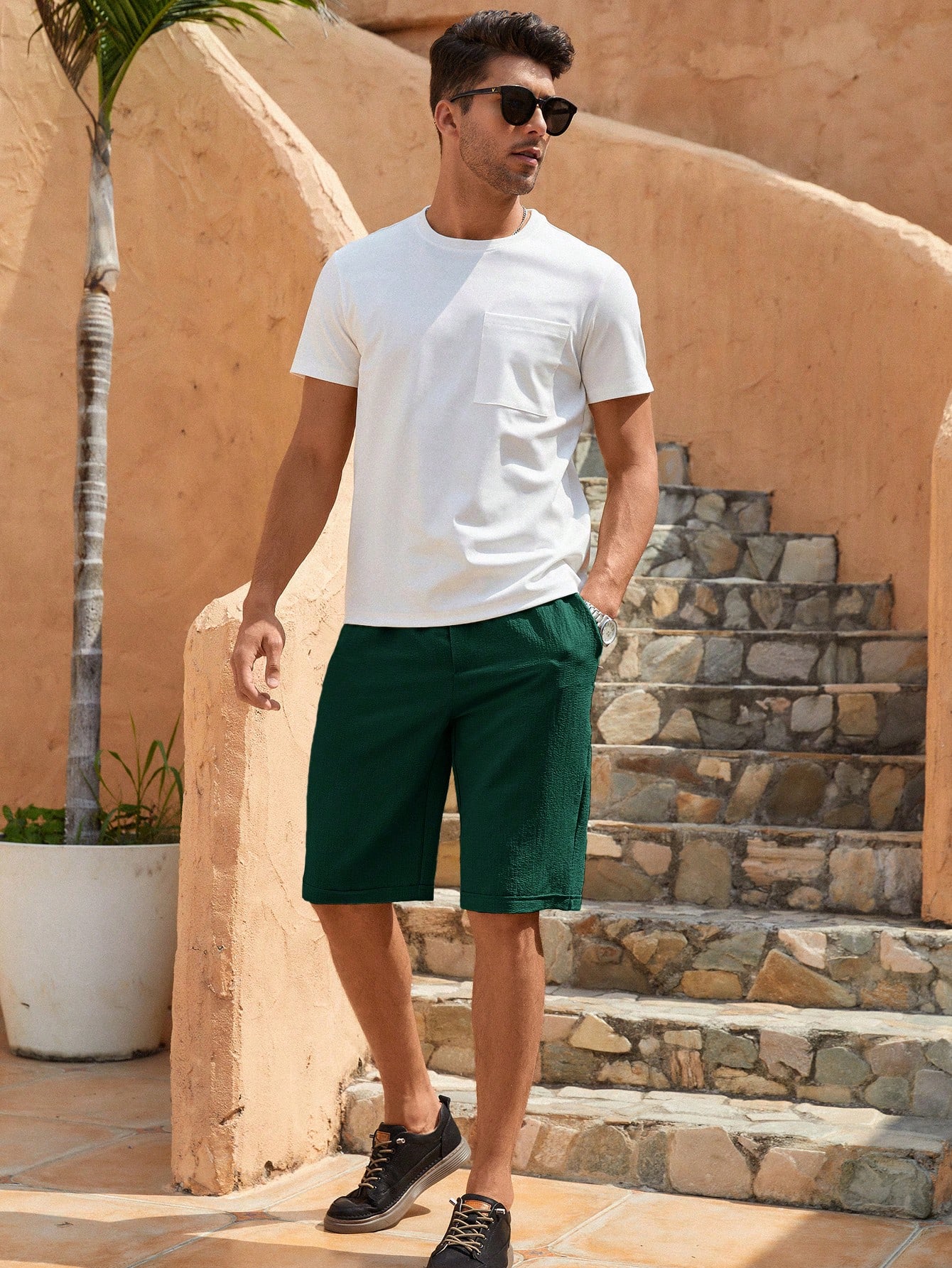 Manfinity KASUA Men??s Solid Color Casual Bermuda Shorts With Pockets - Image 6