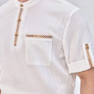 Manfinity KASUA Men Casual Patchwork Pocket V-Neck Roll-Tab Sleeve Top And Jogger Pants Set - Image 3