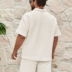 Manfinity KASUA Men??s Textured Short Sleeve Top And Shorts, Summer 2pcs Set - Image 2