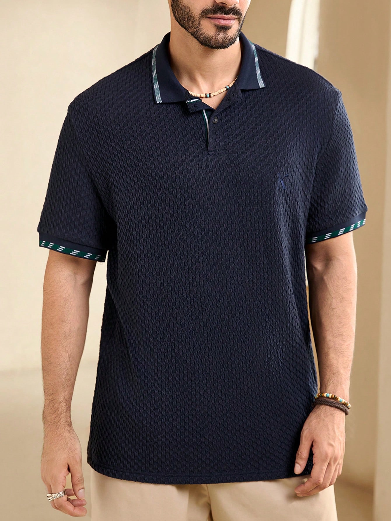 Manfinity KASUA Men??s Summer Plaid Patchwork Short Sleeve Casual Business Polo Shirt - Image 6