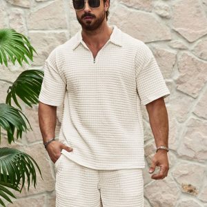 Manfinity KASUA Men??s Textured Short Sleeve Top And Shorts, Summer 2pcs Set - Image 3