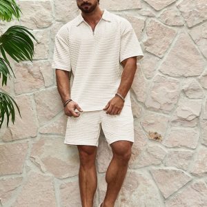 Manfinity KASUA Men??s Textured Short Sleeve Top And Shorts, Summer 2pcs Set - Image 5