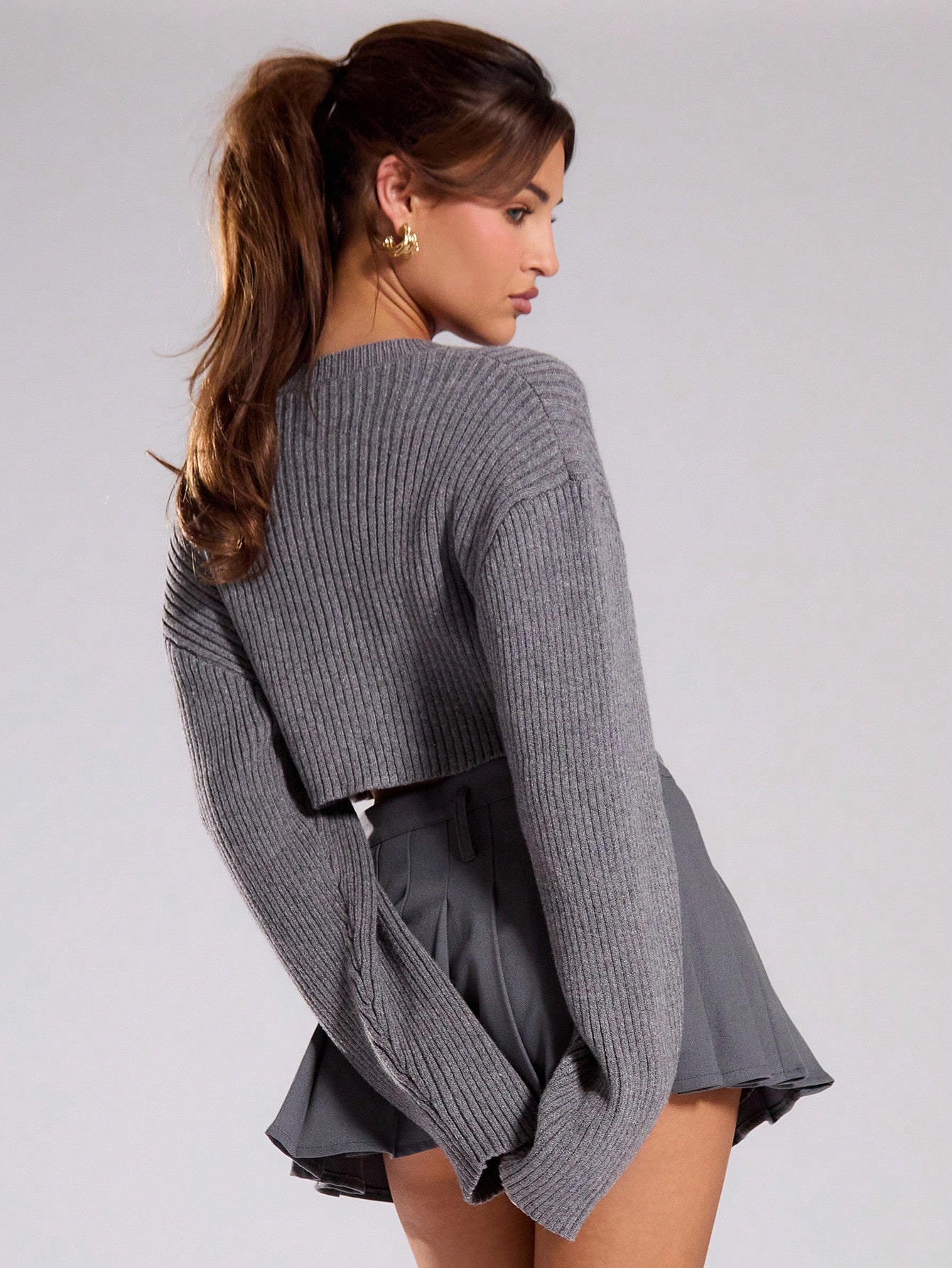 MUSERA Fall Sweaters Knitted Rib Zip Through Crop Cardigan - Image 4