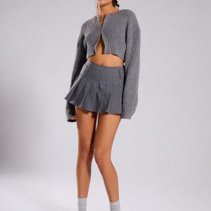 MUSERA Fall Sweaters Knitted Rib Zip Through Crop Cardigan - Image 5