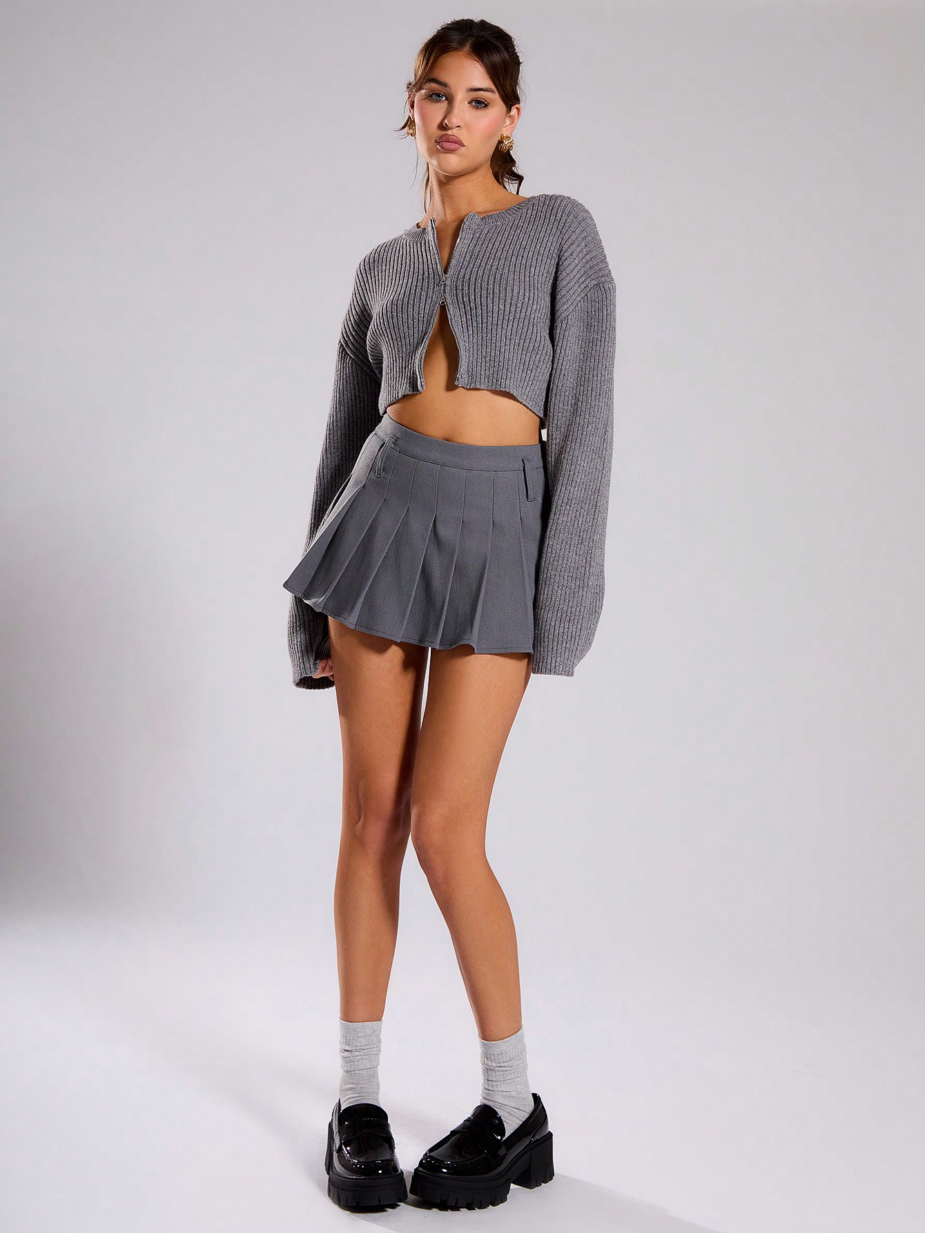 MUSERA Fall Sweaters Knitted Rib Zip Through Crop Cardigan - Image 5